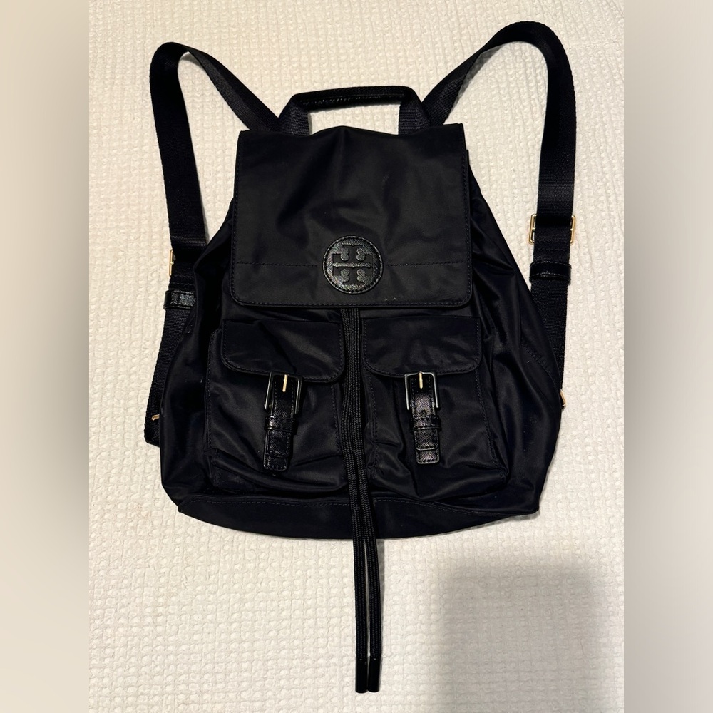 TORY BURCH Women's Tilda Medium Black Nylon & Patent Leather Backpack